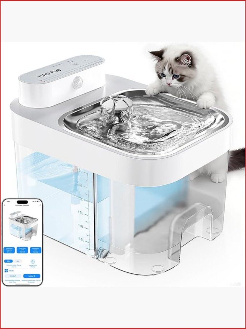 Cat Water Fountain with App Monitoring, No Filter Cotton, 3L, 5000mAh Battery